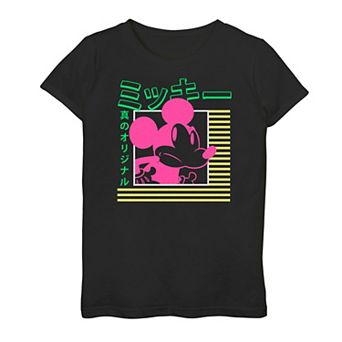 Girls 7-16 Mickey Mouse Vintage Kanji Neon Portrait Tee