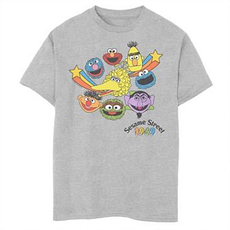 Boys 8-20 Sesame Street 1969 Characters Heads And Stars Graphic Tee