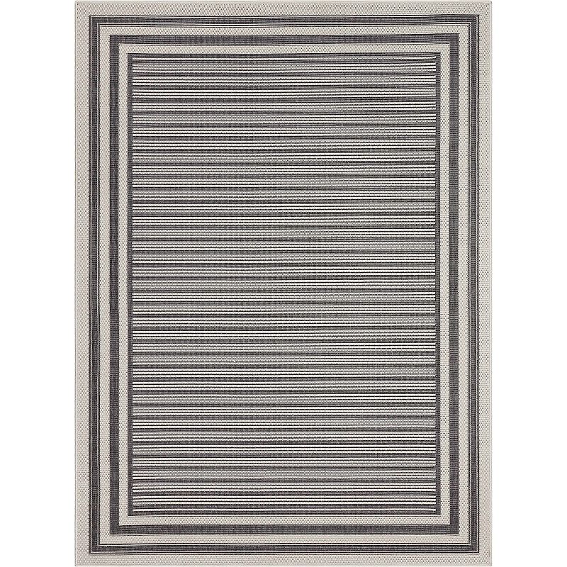 Well Woven Fallon Frankie Stripes Indoor/Outdoor High-Low Are Rug, Black, 8X10 Ft
