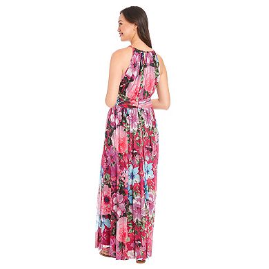 Women's London Times Floral Halter Ruched Maxi Dress
