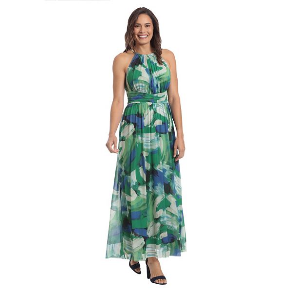 Women's London Times Floral Halter Ruched Maxi Dress