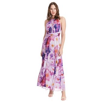 Women's London Times Floral Halter Ruched Maxi Dress