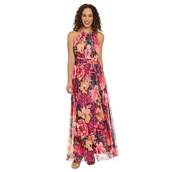 Women's London Times Floral Halter Ruched Maxi Dress
