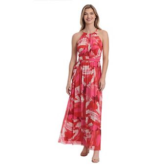 Women's London Times Floral Halter Ruched Maxi Dress