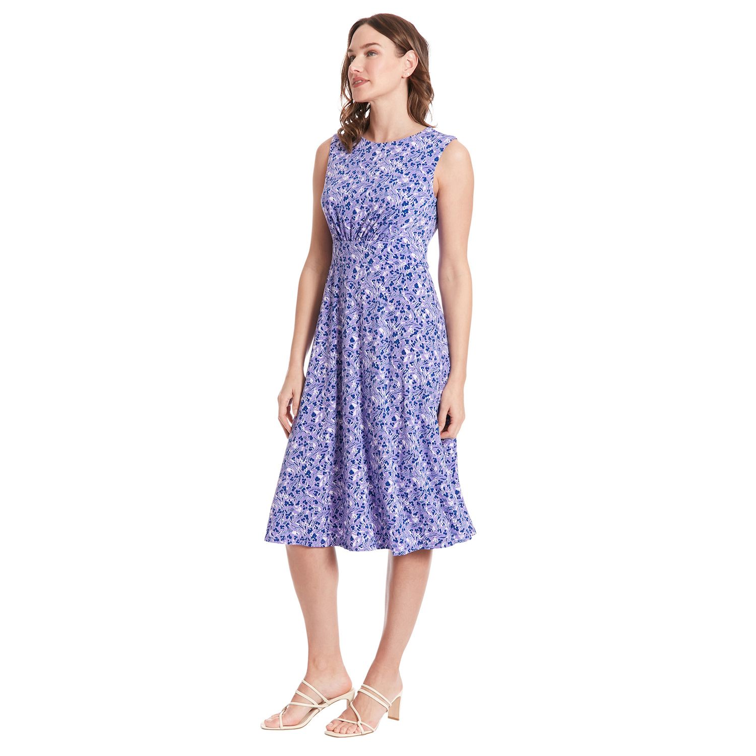 London Times Eyelet Short Puff Sleeve Fit & Flare Dress In Ivory