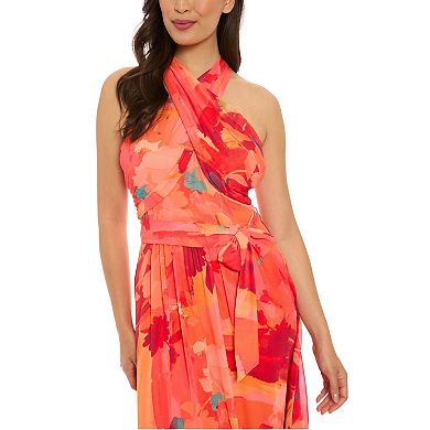 Women's London Times Floral Wrap Halter Maxi Dress