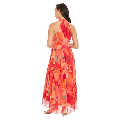 Women's London Times Floral Wrap Halter Maxi Dress