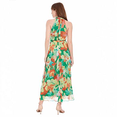 Women's London Times Floral Wrap Halter Maxi Dress