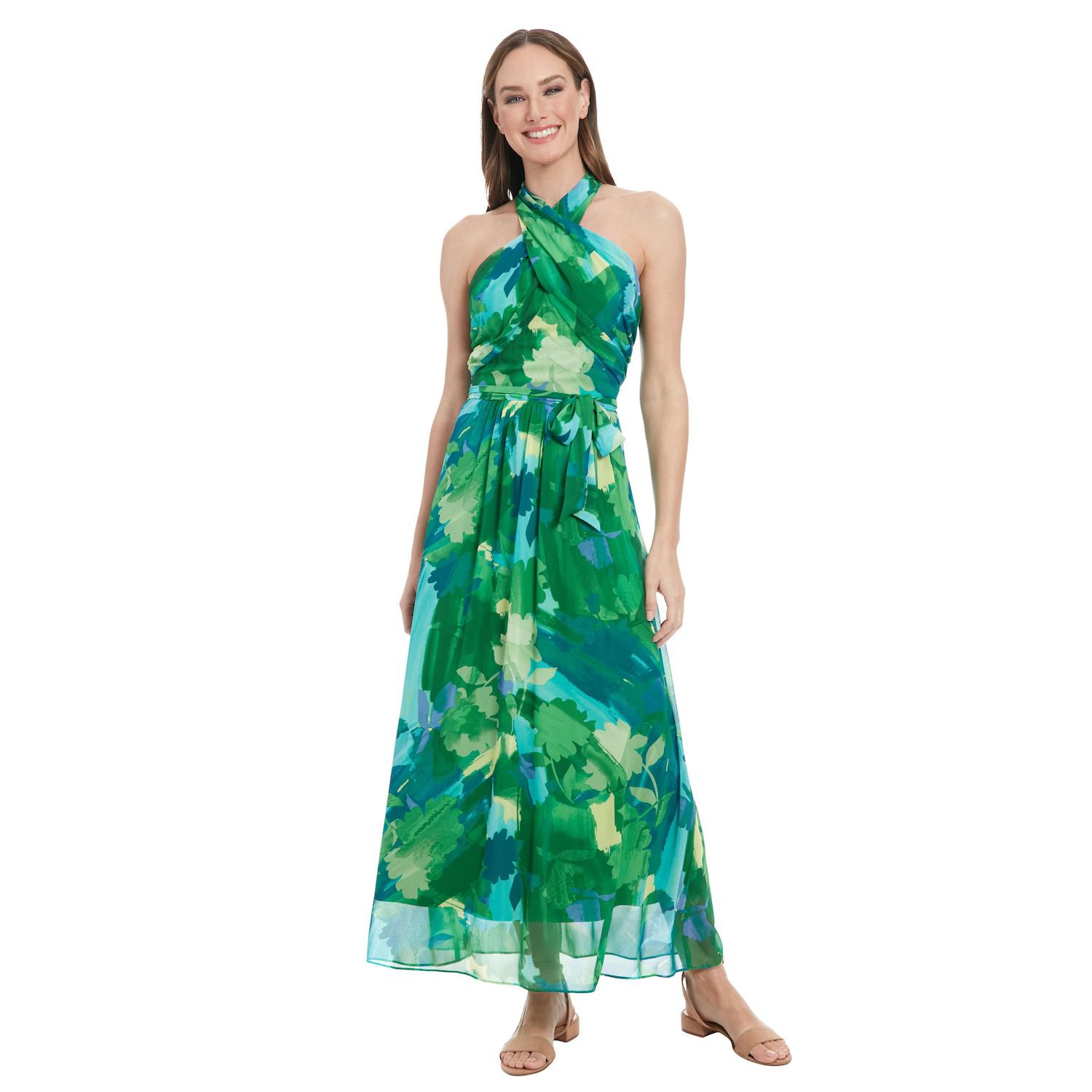 Женские платья London Times Floral Wrap Halter Maxi Dress