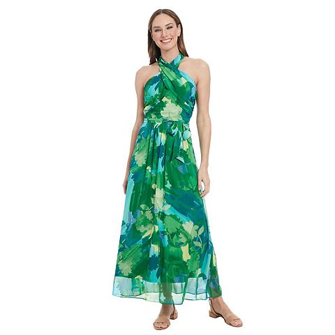 Женские платья London Women's London Times Floral Wrap Halter Maxi Dress