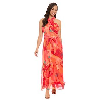 Women's London Times Floral Wrap Halter Maxi Dress
