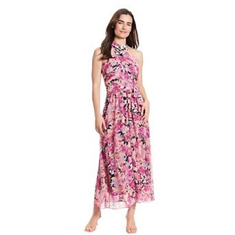 Women's London Times Floral Wrap Halter Maxi Dress