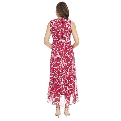 Women's London Times Floral Side-Tie Ruffle Maxi Wrap Dress