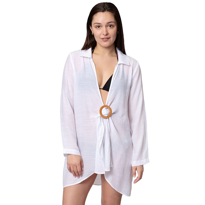 Womens Aqua Del Mar Tie-Front Coverup Swim Top, Size: Small, White
