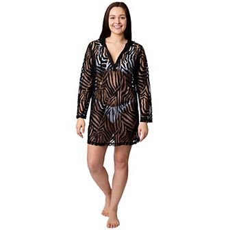 Women's Aqua Del Mar Crochet Long Sleeve Coverup Dress