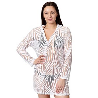 Women's Aqua Del Mar Crochet Long Sleeve Coverup Dress