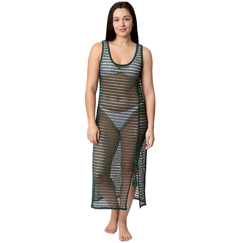 Womens Aqua Del Mar High Slit Coverup Midi Tank Dress, Size: Small, Green