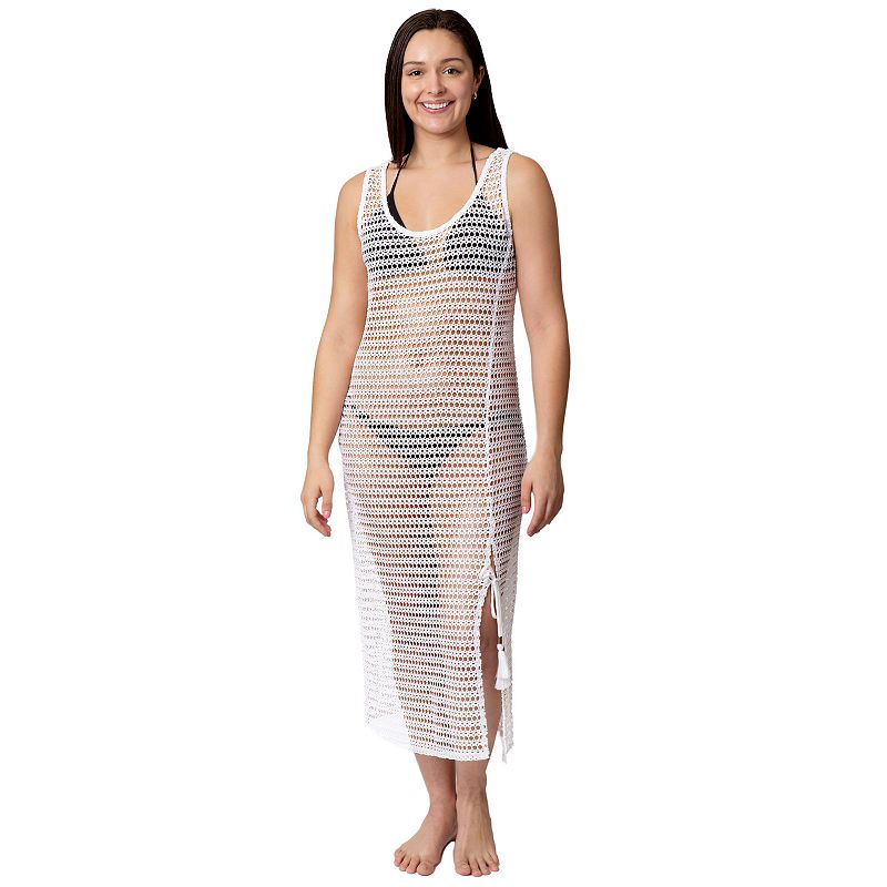 Womens Aqua Del Mar High Slit Coverup Midi Tank Dress, Size: Small, White