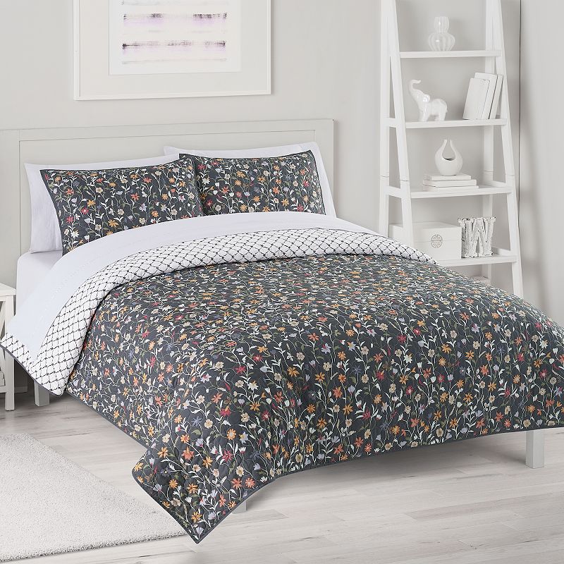 The Big One Isla Floral Vine Reversible Quilt Set, Grey, Twin