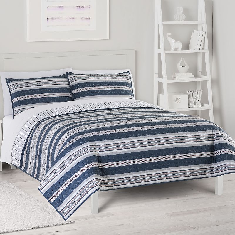 The Big One Zane Stripe Reversible Quilt Set, Blue, Full/Queen
