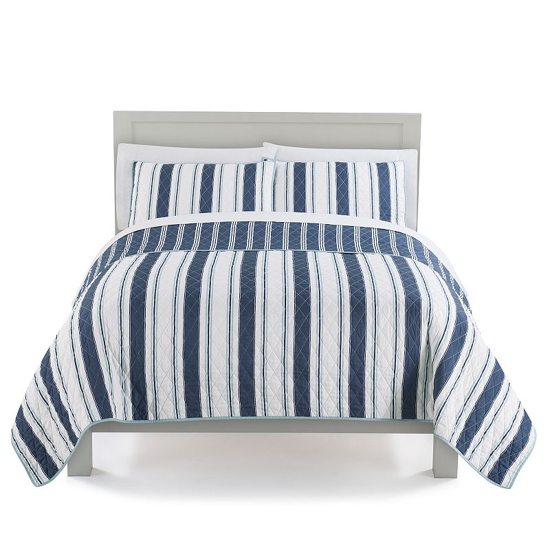 The Big One William Stripe Reversible Quilt Set, White, Full/Queen