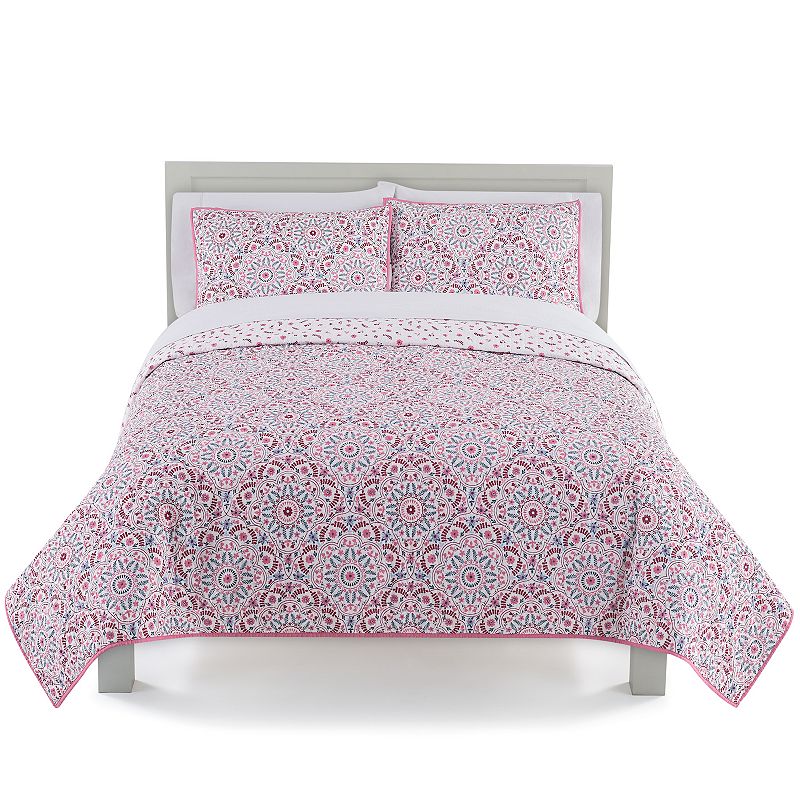 The Big One Mila Medallion Print Reversible Quilt Set, Light Pink, Twin