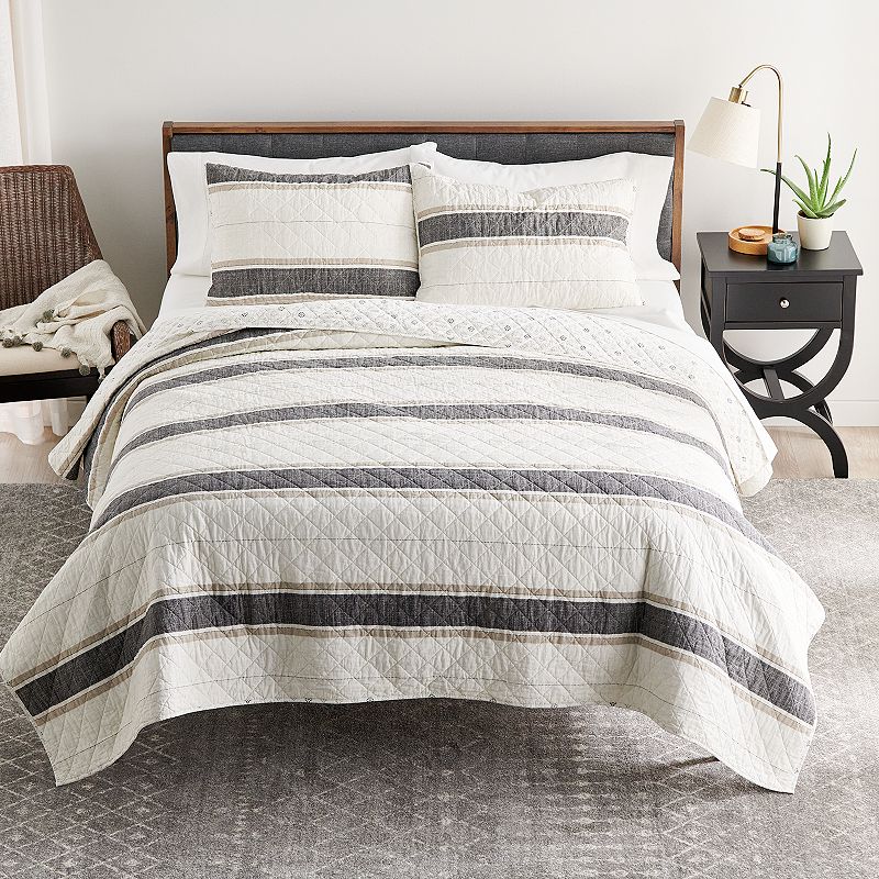 Sonoma Goods For Life Farmhouse Stripe Quilt Set, White, King