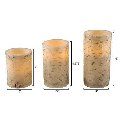 Lavish Home Faux Birch Bark Flickering Flameless LED Candle Table Decor & Remote 4-piece Set
