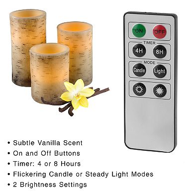 Lavish Home Faux Birch Bark Flickering Flameless LED Candle Table Decor & Remote 4-piece Set