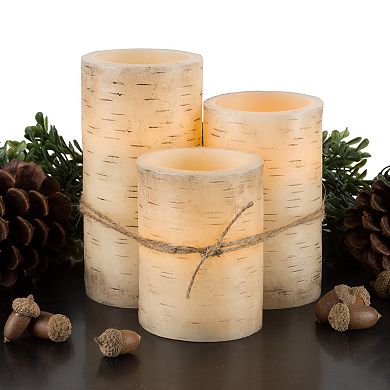 Lavish Home Faux Birch Bark Flickering Flameless LED Candle Table Decor & Remote 4-piece Set