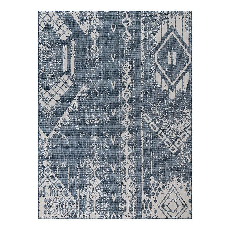 Unique Loom Anthro Outdoor Bohemian Rug, Blue, 11Ft Rnd