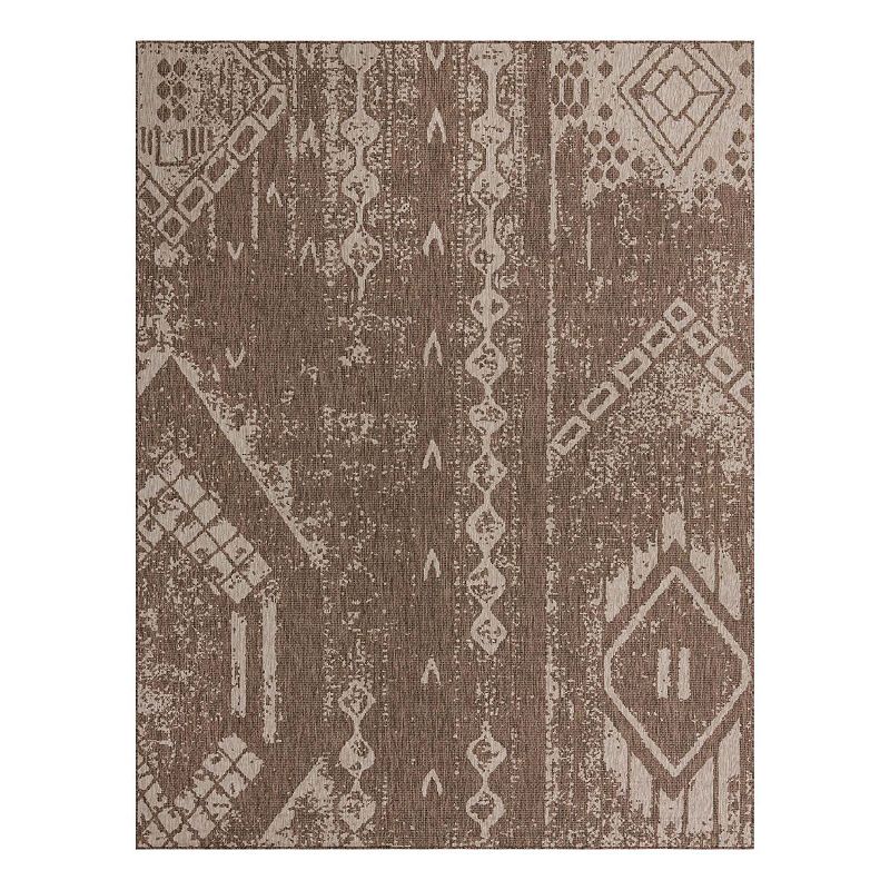 Unique Loom Anthro Outdoor Bohemian Rug, Brown, 13Ft Rnd