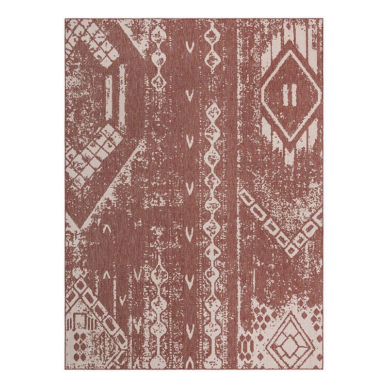 Unique Loom Anthro Outdoor Bohemian Rug, Red, 8Ft Rnd