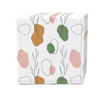 Napkin Set, 100% Polyester, Set of 4, 18x18", Drawn Leaves & Dots