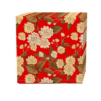 Napkin Set, 100% Polyester, Set of 4, 18x18", Golden Floral Blossom