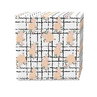 Napkin Set, 100% Polyester, Set of 4, 18x18", Simple Floral Check
