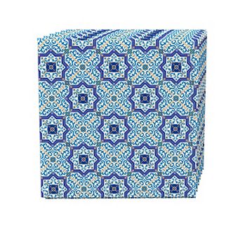 Napkin Set, 100% Polyester, Set of 4, 18x18", Moroccan Blue Tile Design