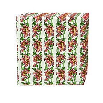 Napkin Set, 100% Polyester, Set of 4, 18x18", Peony Floral Stripe