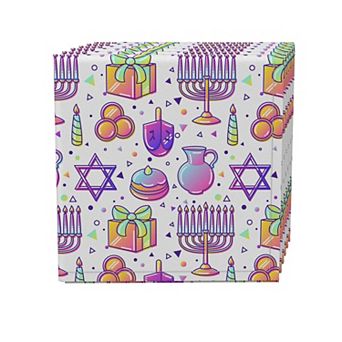 Napkin Set, 100% Polyester, Set of 4, 18x18", Purple Tint Hanukkah
