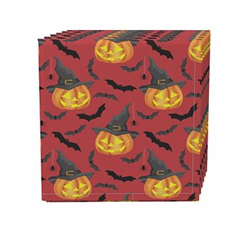 Napkin Set, 100% Polyester, Set of 4, 18x18", Pumpkin in Hats and Bats