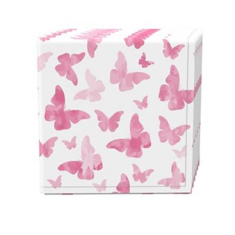 Napkin Set, 100% Polyester, Set of 4, 18x18", Watercolor Pink Butterflies