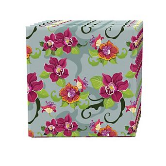 Napkin Set, 100% Polyester, Set of 4, 18x18", Tropical Flower Pattern