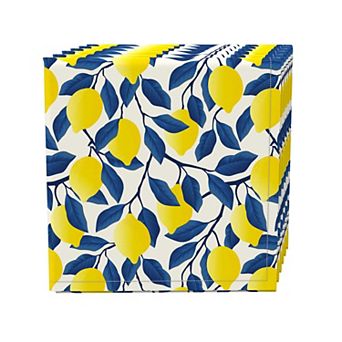 Napkin Set, 100% Polyester, Set of 4, 18x18", Lemon Tree with Blue Leaves