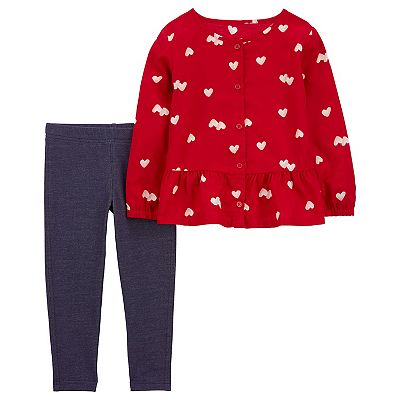 Toddler Girl Carter's Heart Print Top Denim Leggings Set