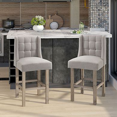 Counter Bar Stools Tufted Upholstered Counter Chairs Set Of 2 For Kitchen