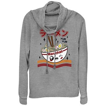Juniors' Maruchan Kawai Bowl Yum Yum Figure Cowlneck Graphic Lightweight Long Sleeve