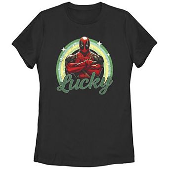 Disney's Marvel: Deadpool Juniors' Lucky Green St. Patrick's Day Rainbow Graphic Tee
