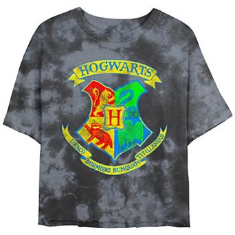 Juniors' Harry Potter Hogwarts Neon Crest Mineral Wash Graphic Tee