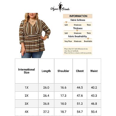 Women's Plus Size Wrap 3/4 Sleeve Striped Peplum Top