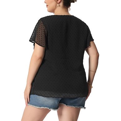 Women's Plus Size Blouse Flare Sleeve V Neck Swiss Dots Tops